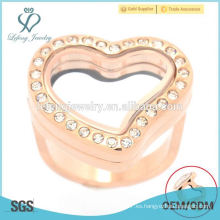 Oro rosa diseño corazón forma Anillos de joyería de acero inoxidable para las mujeres, joyería de cristal de oro anillos